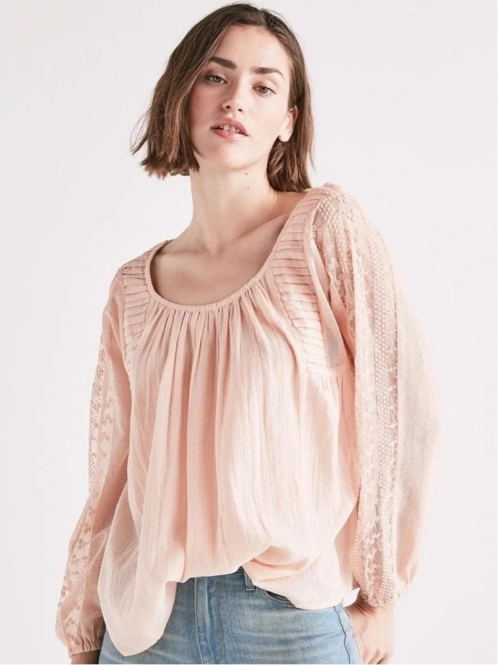 LUCKY BRAND lace sleeves embroidery loose blouse(S)